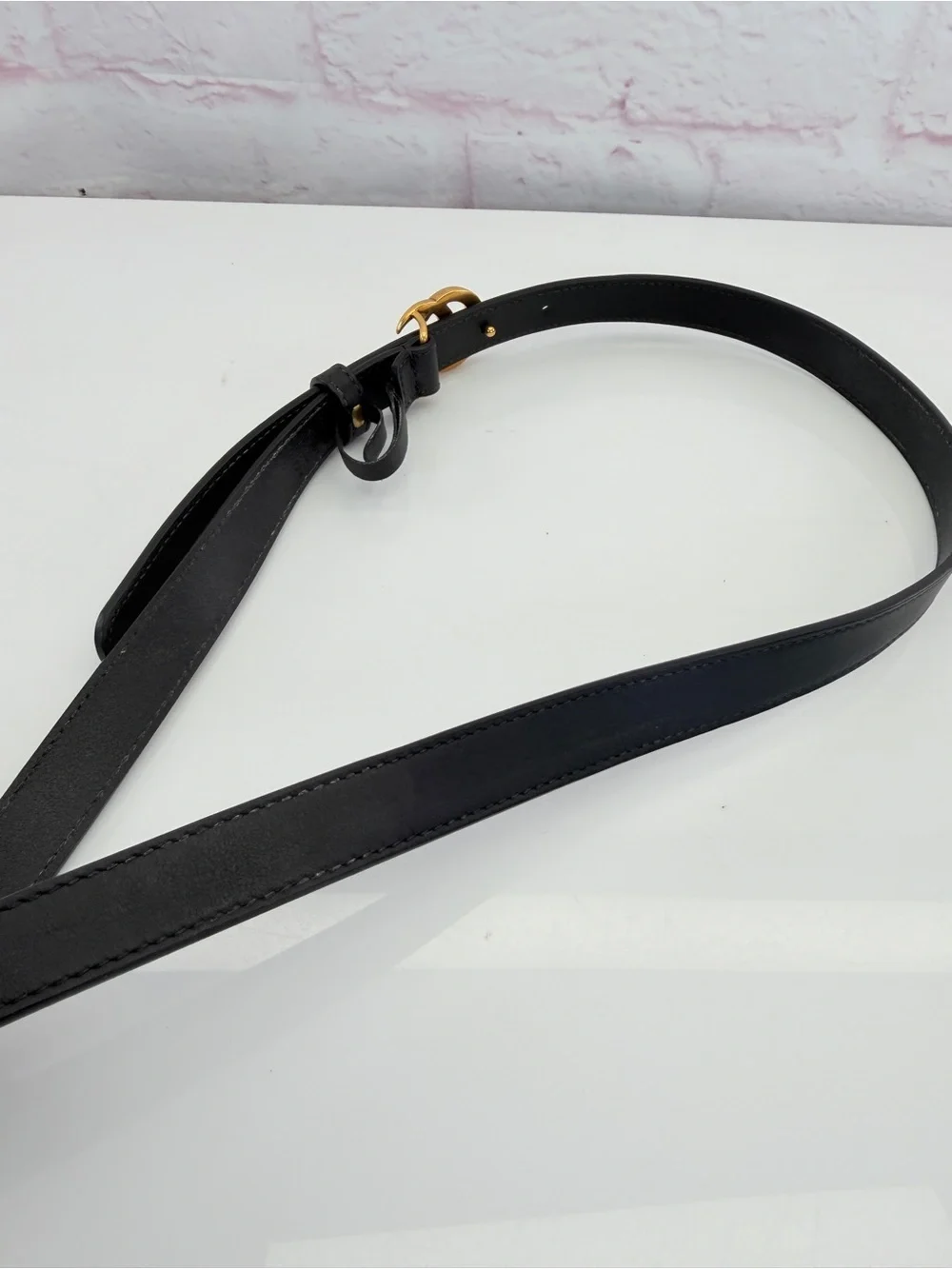 Authentic Gucci Black Leather Slim GG Marmont Belt 409417 85/34 g13